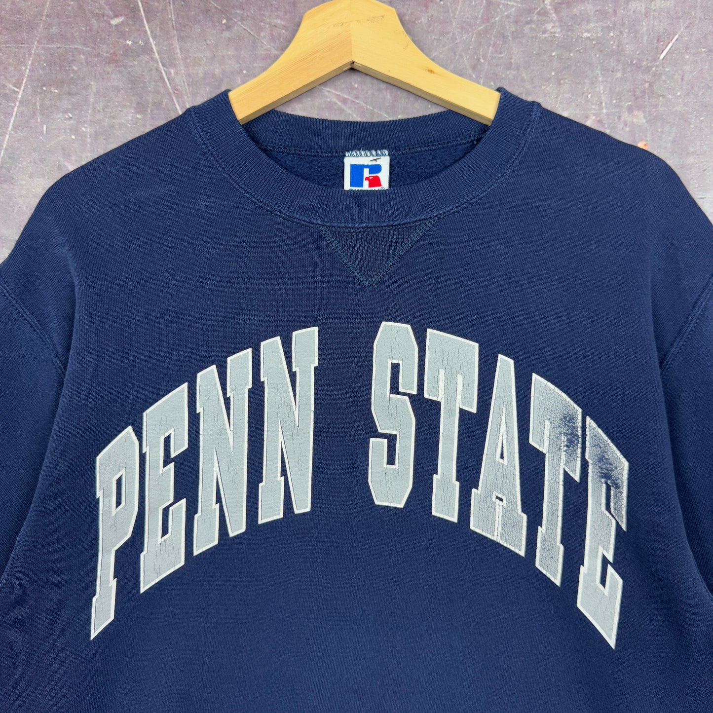 90s Navy Blue Penn State Russell Athletic Spellout Graphic Crewneck Sweatshirt M 1290