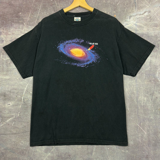 Early 00s Black Universe You Are Here Graphic Shirt M 1096