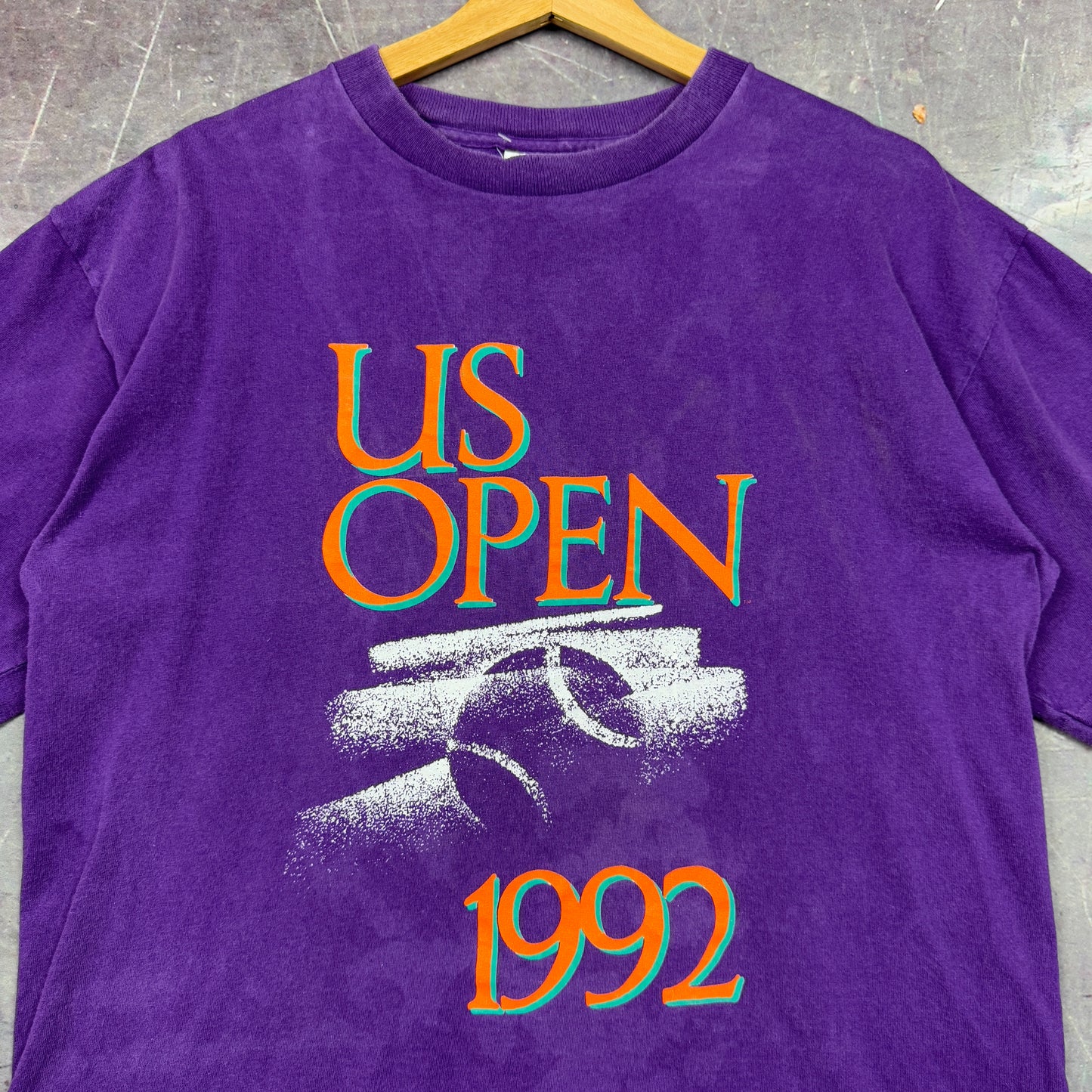 1992 Purple US Open Tennis Graphic Shirt L 0986