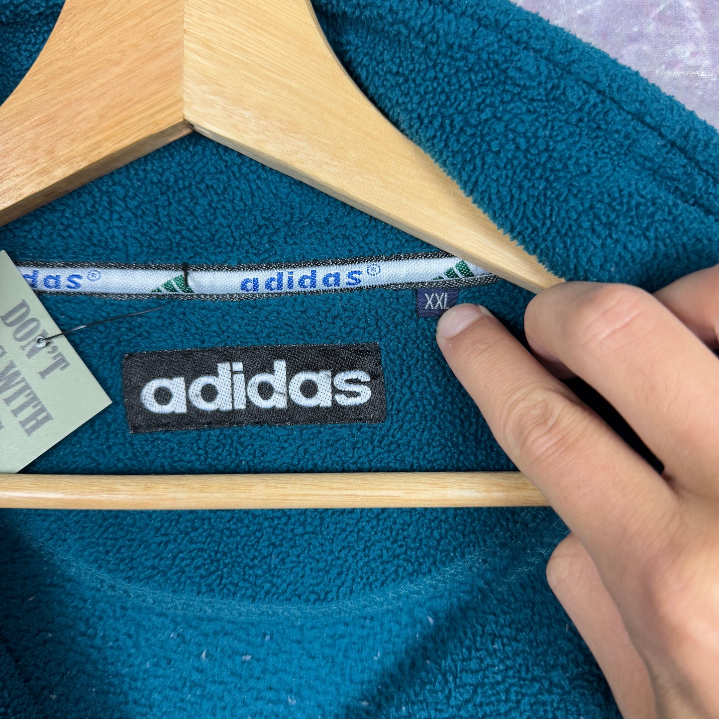 90s Teal Blue Adidas Quarter Zip Deep PIle Fleece Pullover L 1233