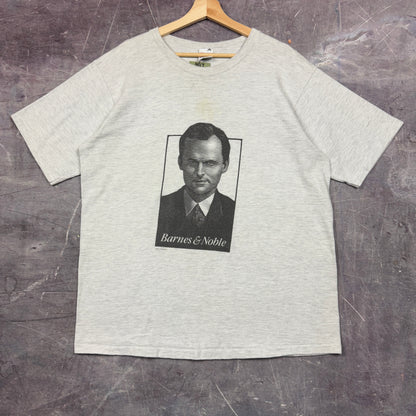 90s Light Gray Barnes & Noble John Grisham Portrait Graphic Shirt XL 0946