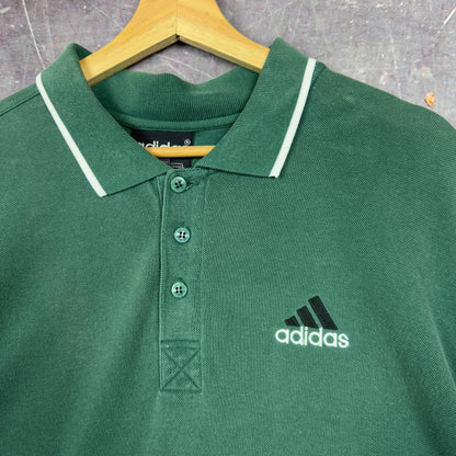 90s Forest Green Adidas Essential Embroidered Logo Polo Shirt XL 0991