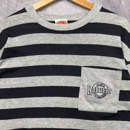 90s Grey and Black Los Angeles Raiders Striped Longsleeve Shirt 4197