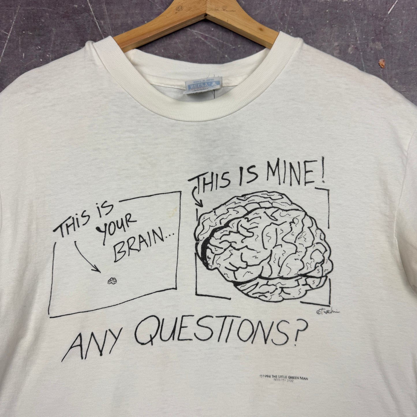 1994 White This Is Your Brain This Is Mine Graphic Shirt M 1018