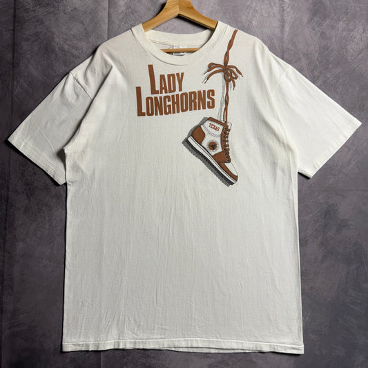 90s White Texas Longhorns Lady Longhorns Shoe Shirt 4596