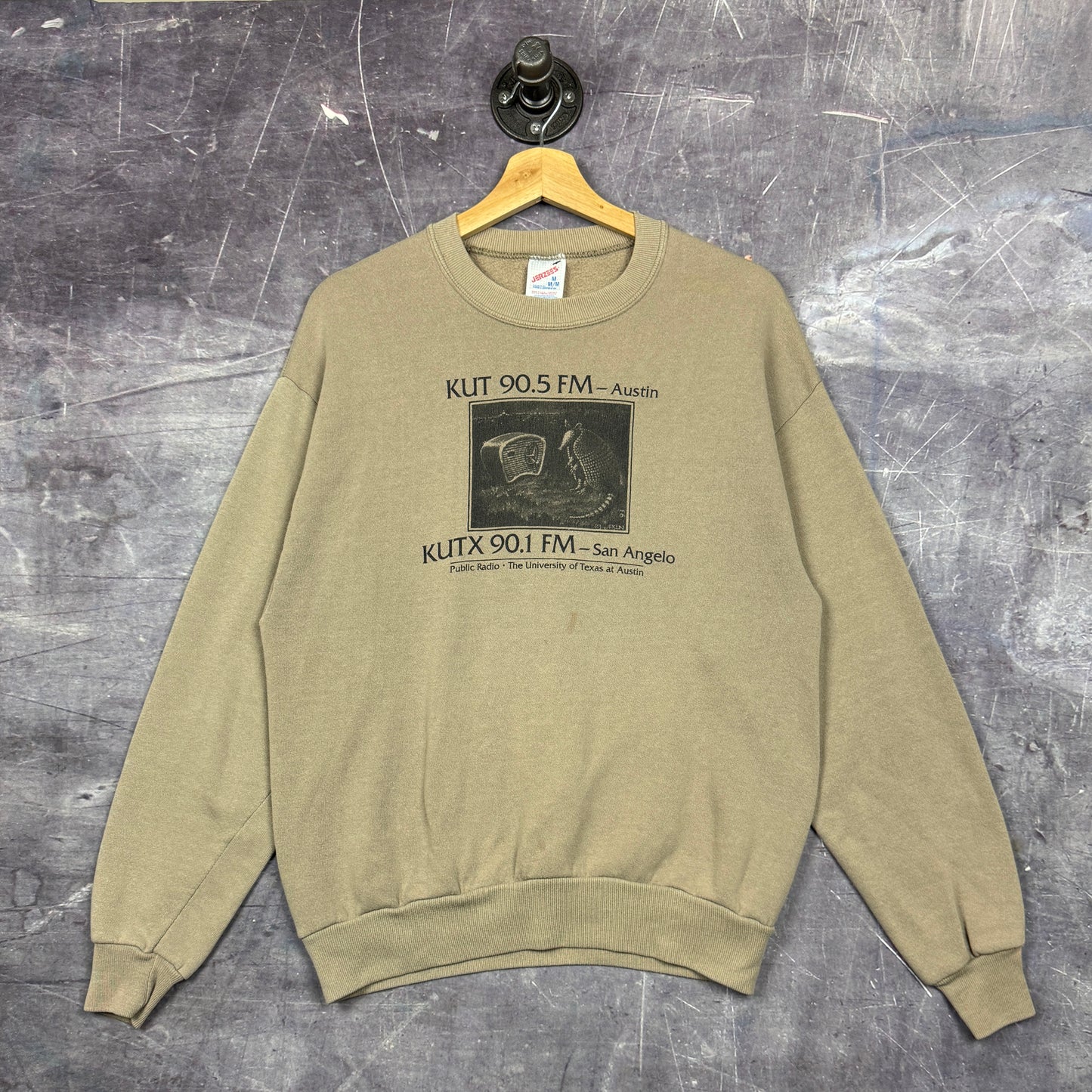 90s Tan Brown KUT 90.5 FM Austin Public Radio Graphic Crewneck Sweatshirt M 0063