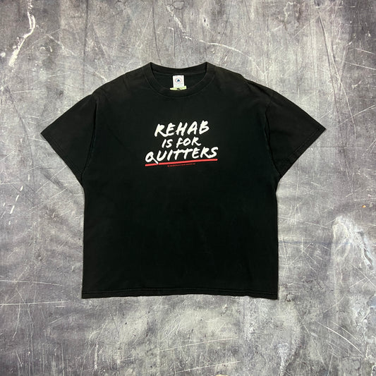 90s Black Text "Rehab Is For Quiters" Quote Shirt XL AU96