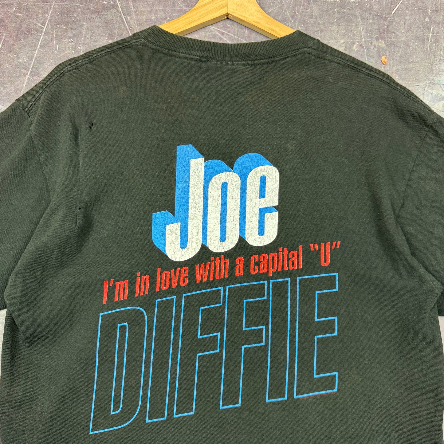 1995 Black Joe Diffie In Love With A Capital U Superhero Graphic Shirt M 0915