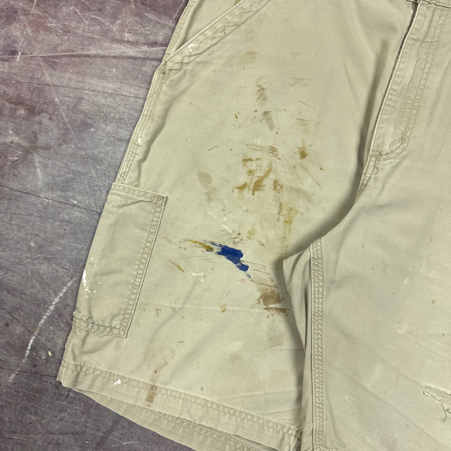 00s Tan Brown Baggy Carhartt Carpenter Painter Work Shorts 35x9.5 2794
