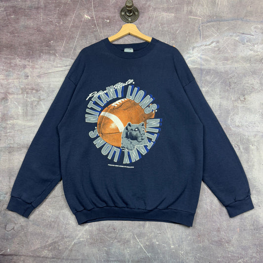 90s Navy Blue Penn State Nittany Lions Football Graphic Crewneck Sweatshirt L 1291