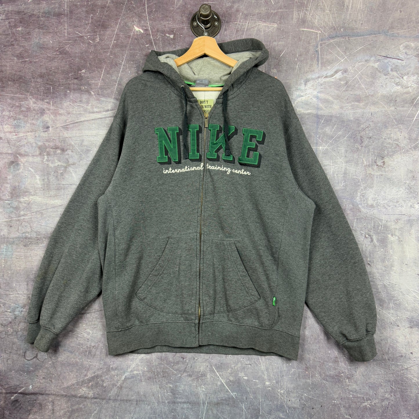 Early 00s Gray Green Nike International Graphic Zip Up Hoodie L 1272