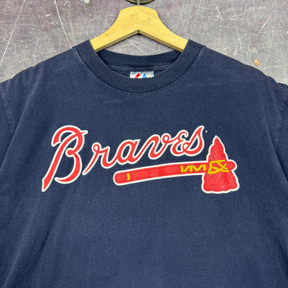 Early 00s Navy Blue Atlanta Braves Chipper Jones Baseball Shirt L 0839