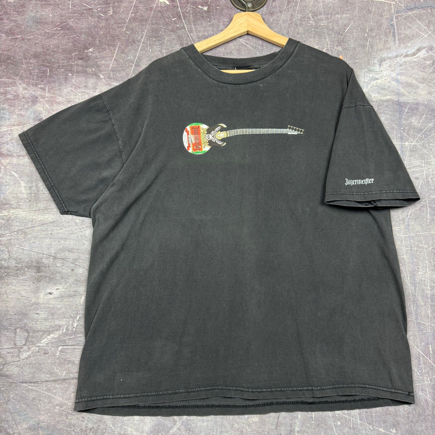 90s Faded Black Guitar Jagermeister Graphic Shirt XL 0872