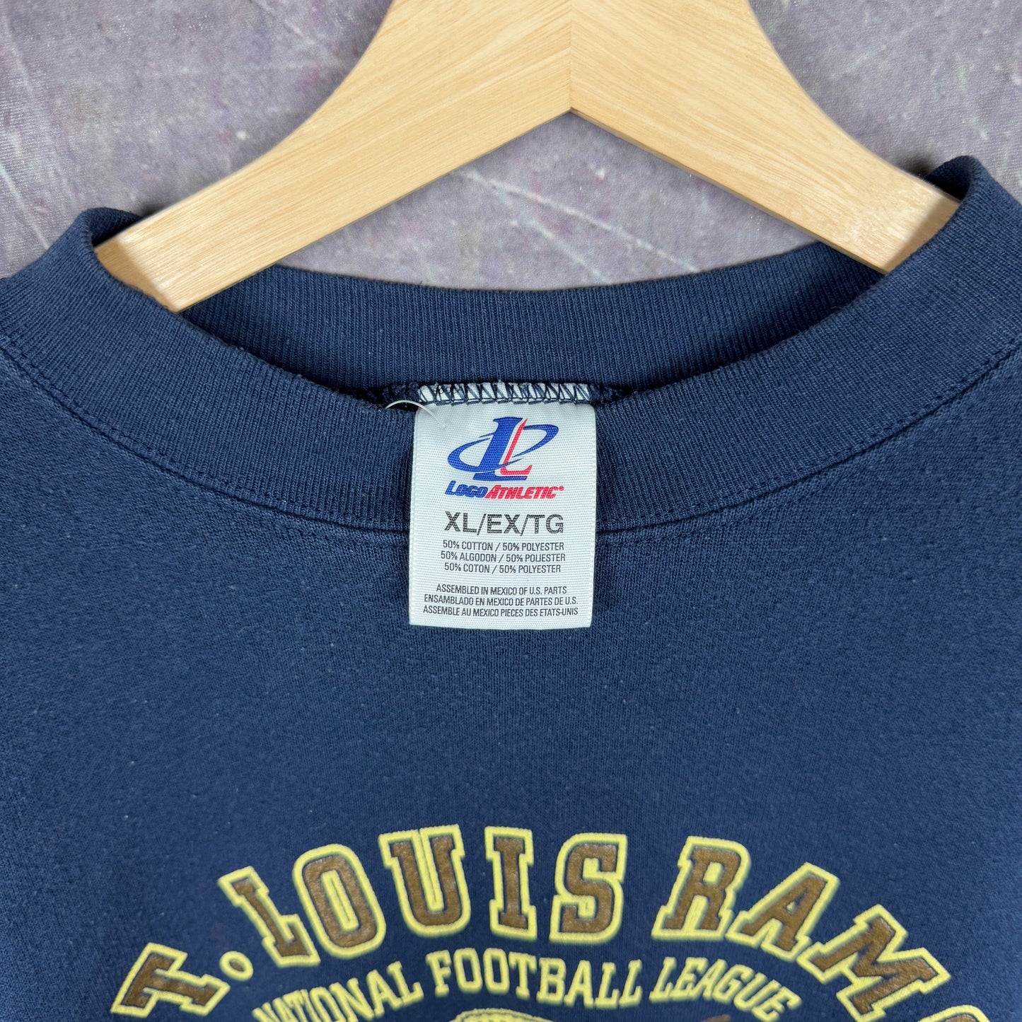 90s Navy Blue St. Louis Rams Football Graphic Crewneck Sweatshirt L 1248