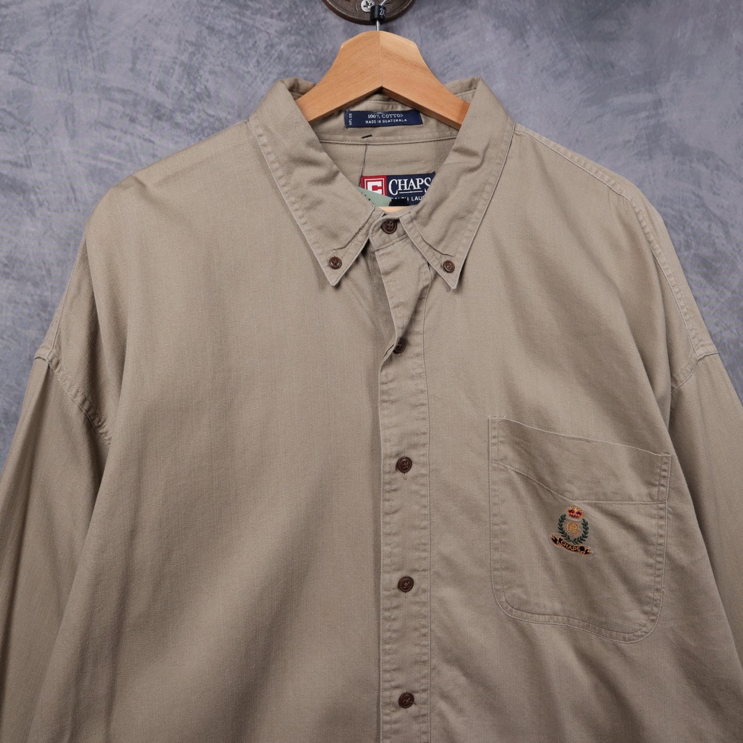 90s Khaki Chaps Ralph Lauren Crest Long Sleeve Button Up Shirt 5317