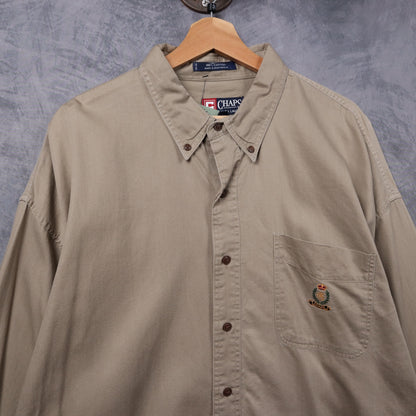 90s Khaki Chaps Ralph Lauren Crest Long Sleeve Button Up Shirt 5317