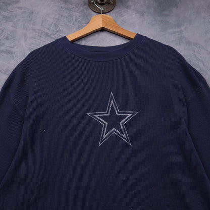 00s Navy Blue Dallas Cowboys Waffle Knit Long Sleeve Shirt 6624