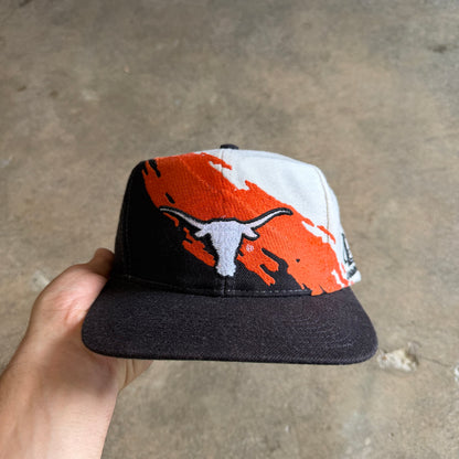 90s Black Texas Longhorns Logo Athletic Splash Snapback Hat 5779