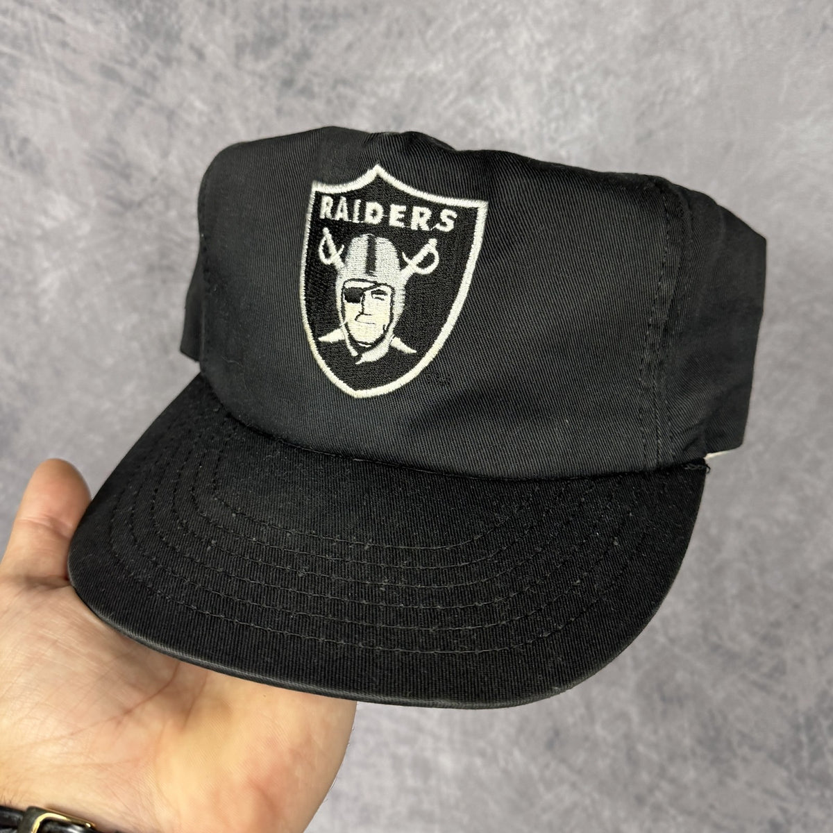 90s Black Oakland Raiders PLain Logo Snapback Hat 6796
