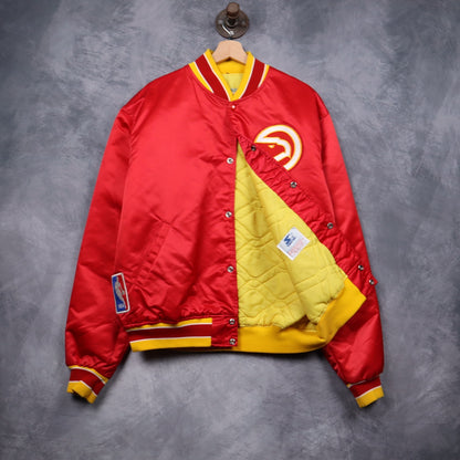 90s Red Atlanta Hawks Starter Satin Bomber Jacket 5069