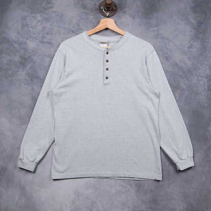 90s Grey L.L. Bean Long Sleeve Henley Shirt 5134