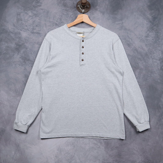 90s Grey L.L. Bean Long Sleeve Henley Shirt 5134