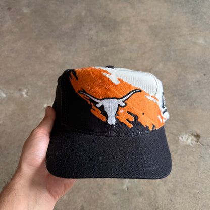 90s Black Texas Longhorns Logo Athletic Splash Snapback Hat 5780
