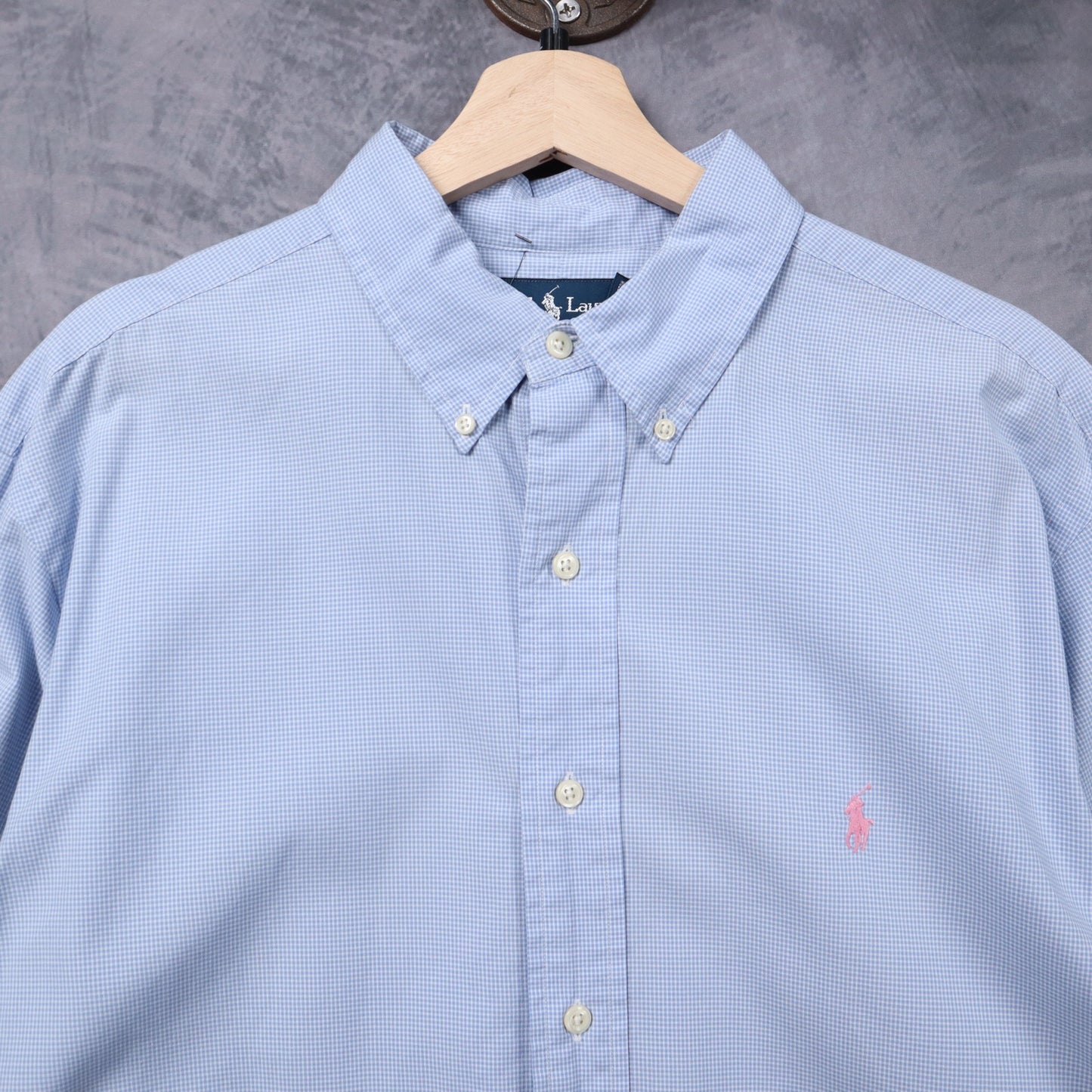 Y2K Light Blue Ralph Lauren Gingham Check Classic Fit Button Down Shirt 5325