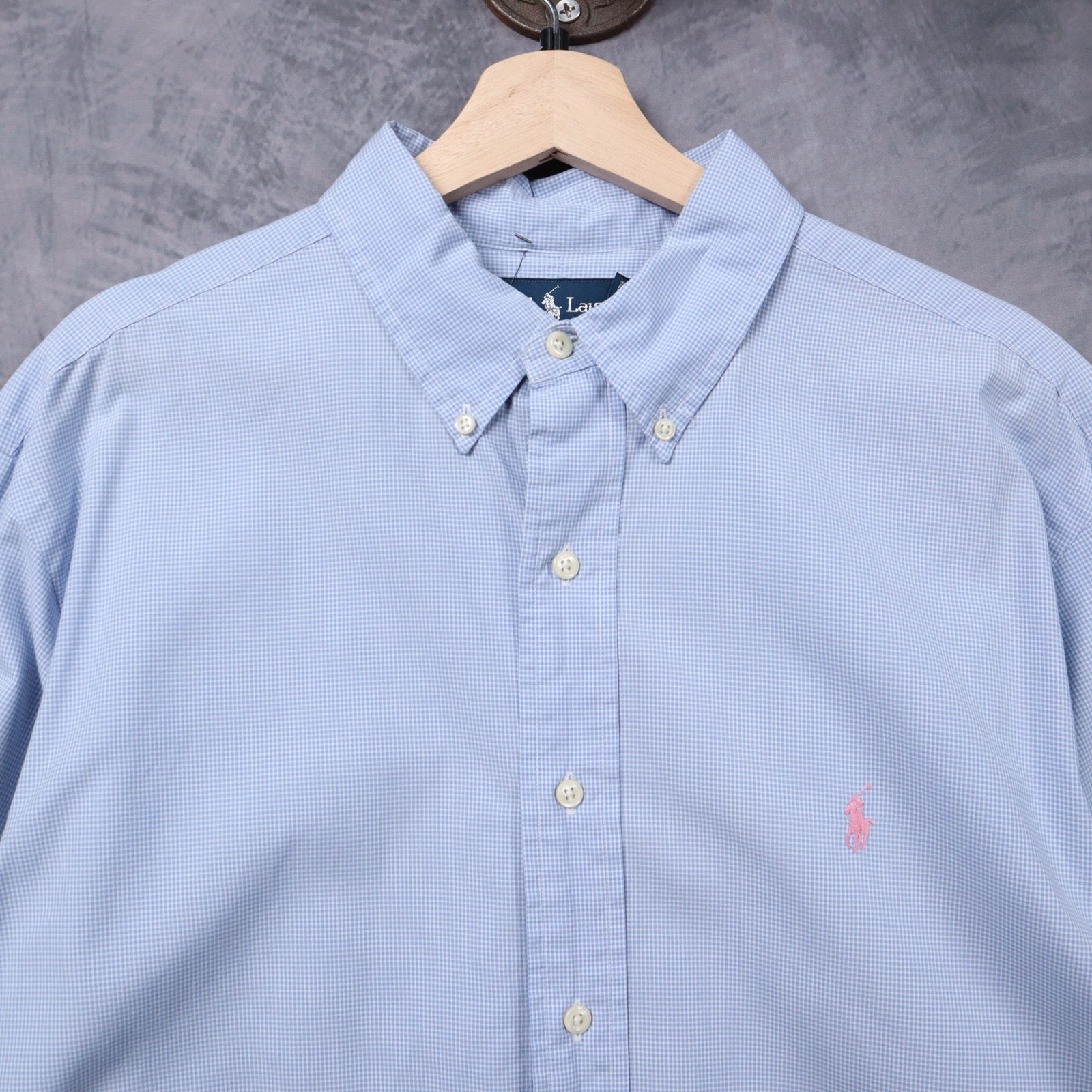 Y2K Light Blue Ralph Lauren Gingham Check Classic Fit Button Down Shirt 5325