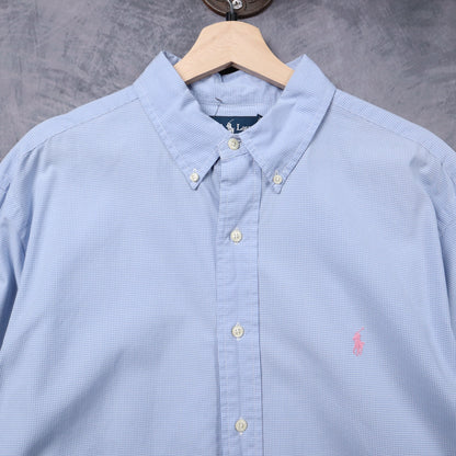 Y2K Light Blue Ralph Lauren Gingham Check Classic Fit Button Down Shirt 5325