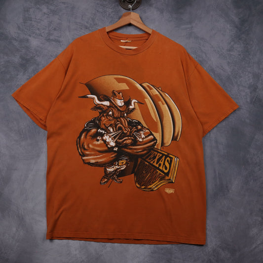 90s Burnt Orange Texas Longhorns Mascot Shirt 5853
