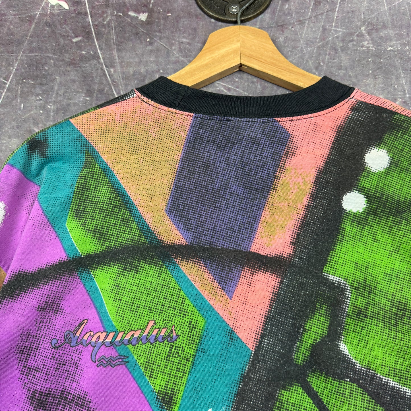 90s Multicolor Acquatus Surfer All Over Print Graphic Shirt L 0822