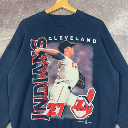 1997 Navy Blue Cleveland Indians Jaret Wright Baseball Graphic Crewneck Sweatshirt M 1247