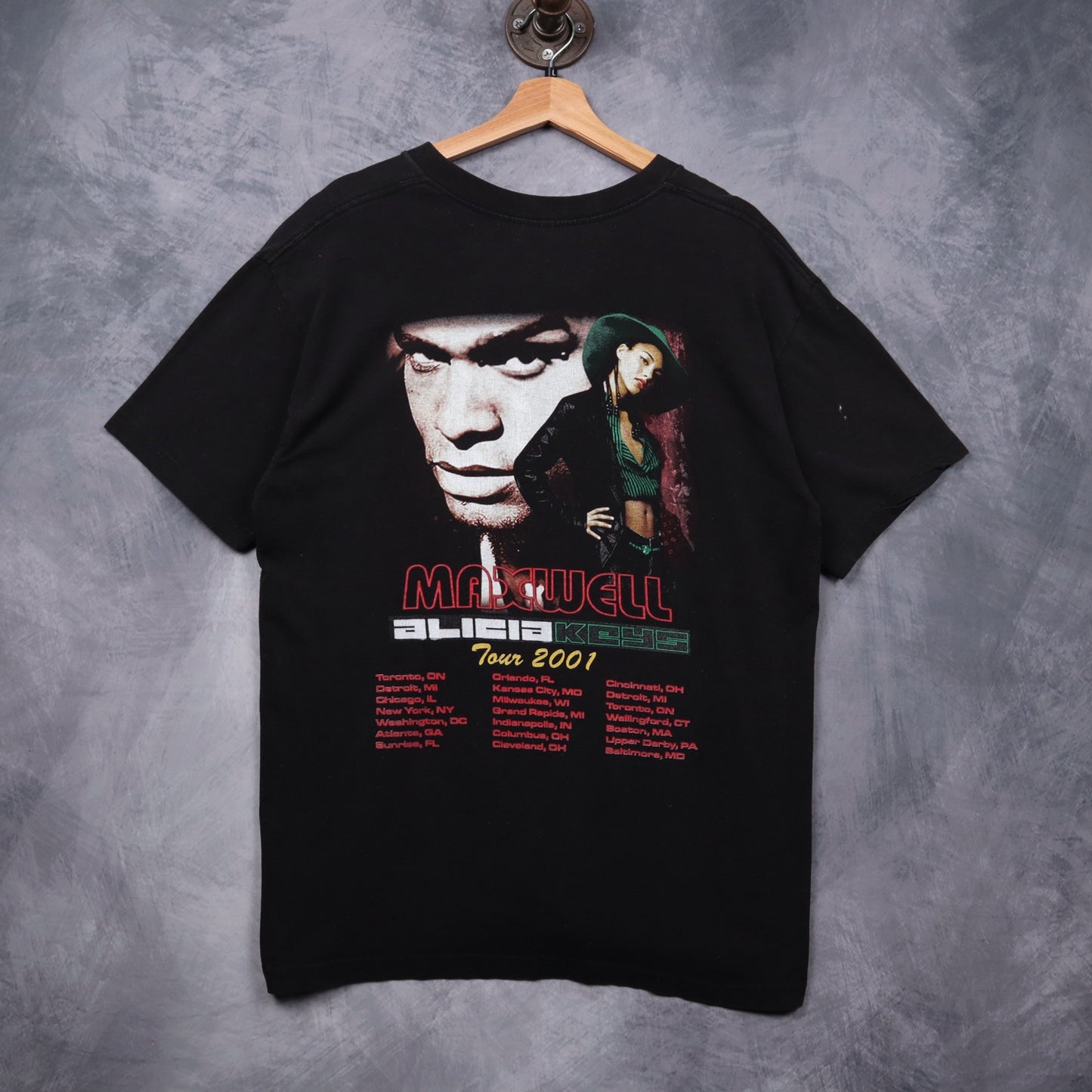 2001 Black Maxwell & Alicia Keys Tour Rap Tee Shirt 5581