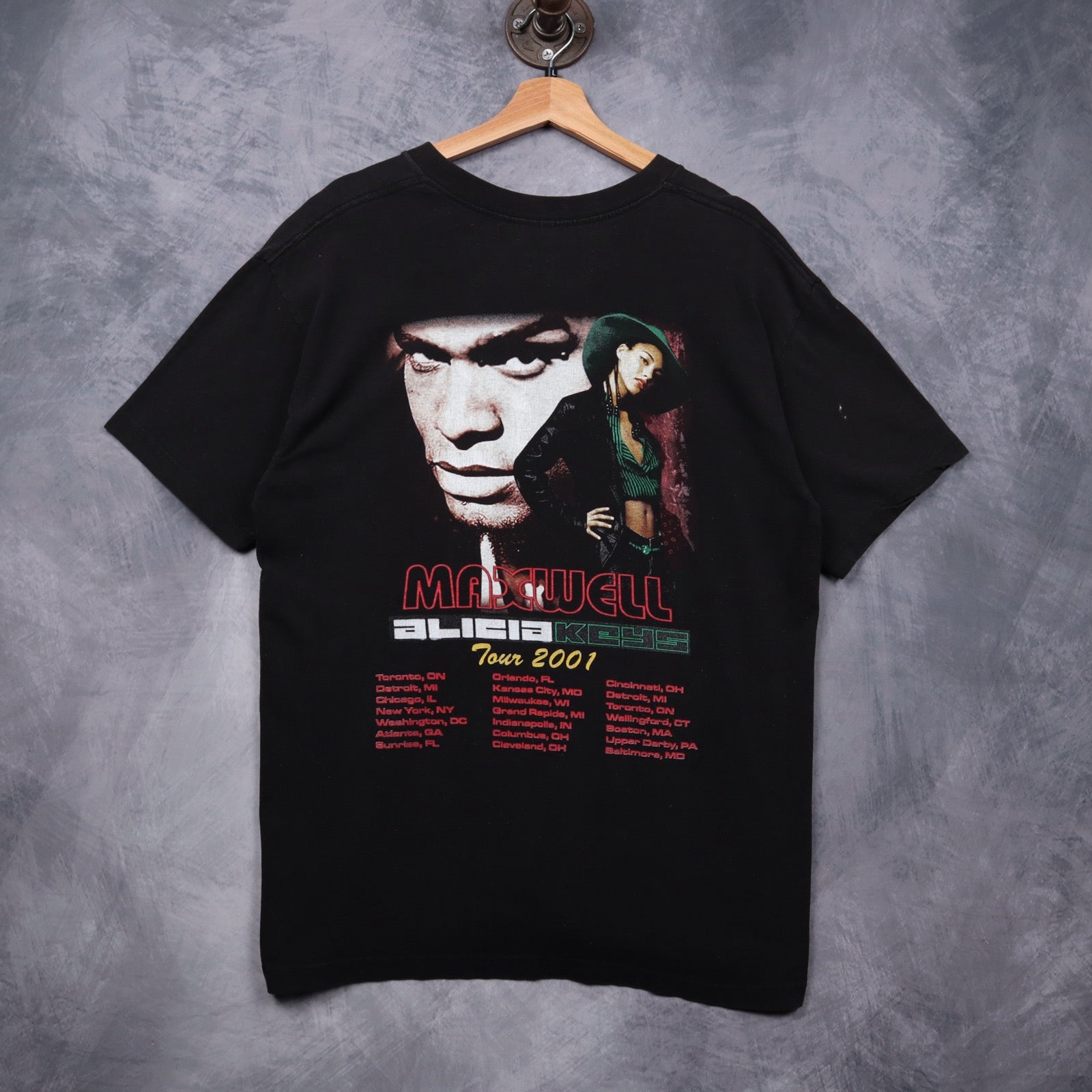 2001 Black Maxwell & Alicia Keys Tour Rap Tee Shirt 5581