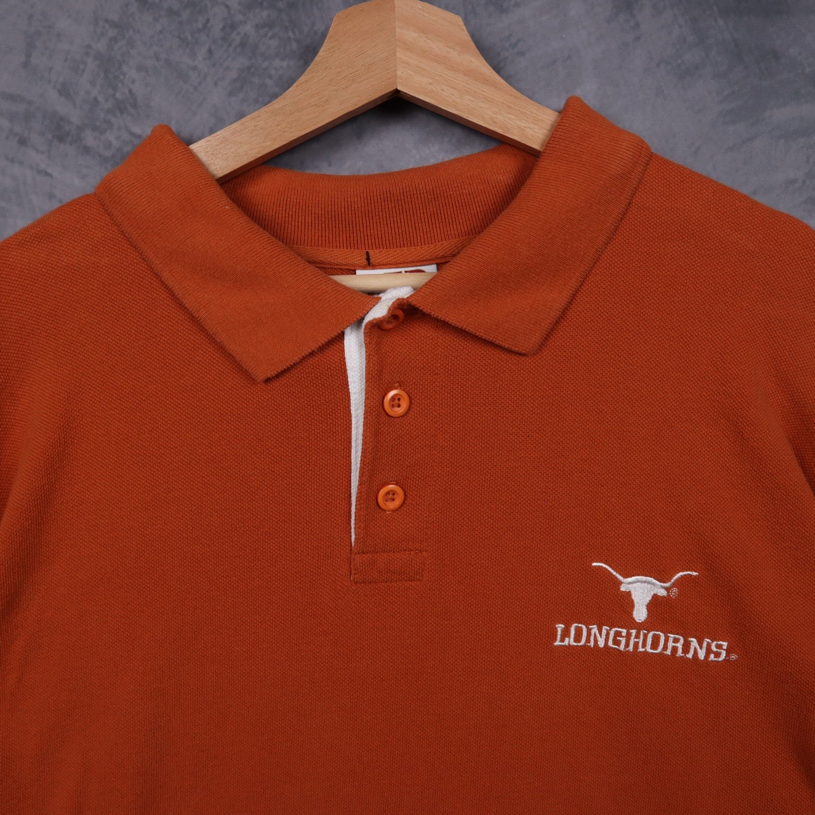 00s Burnt Orange Texas Longhorns Long Sleeve Polo Shirt 5893