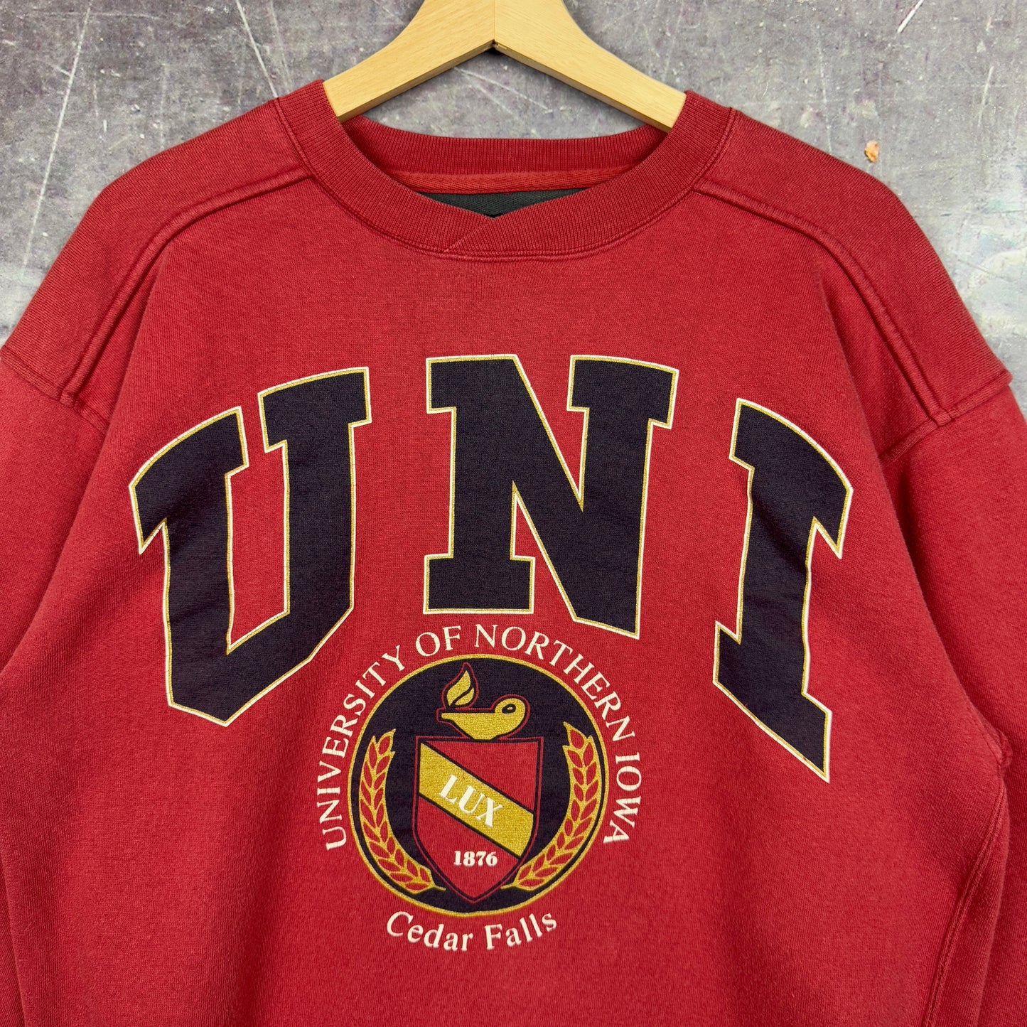 90s Red Universiry of Northern Iowa Cedar Falls Graphic Crewneck Sweatshirt M 1200