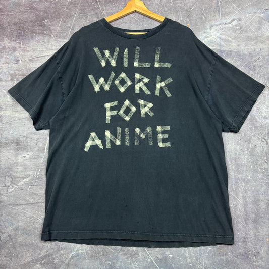 Early 00s Black Will Work For Anime Text Graphic Shirt XL 0874