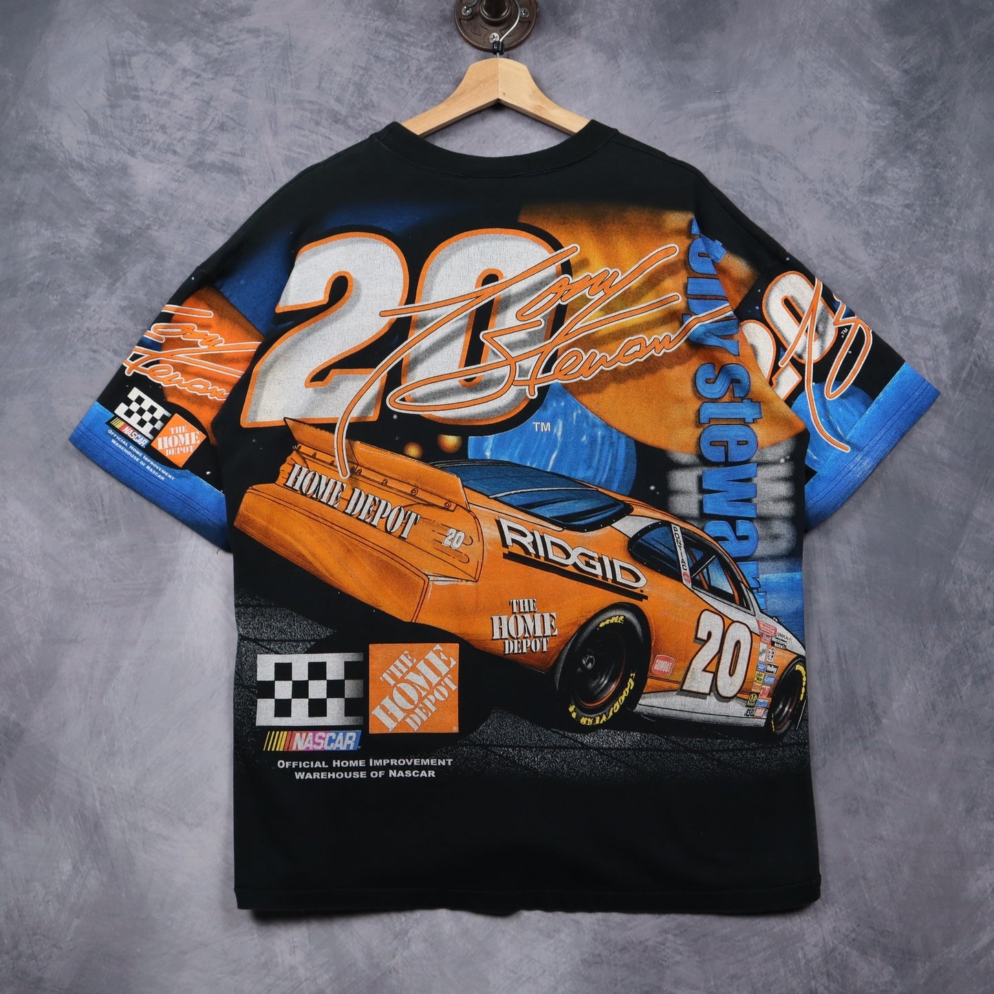 00s Black Tony Stewart NASCAR All Over Print Shirt 4916