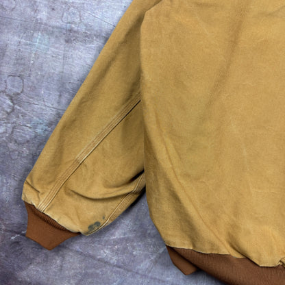90s Tan Brown Carhartt Pella Embroidered Hooded Active Work Jacket XXL 2360