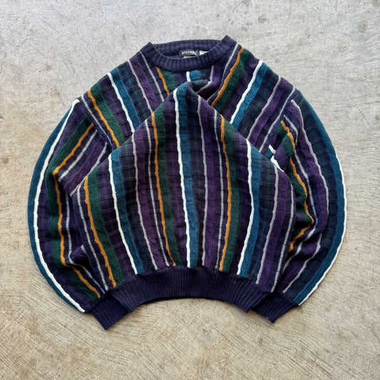 90s Purple Blue Green Multicolor 3D Knit Coogi Style Stefano Sweater L 0610