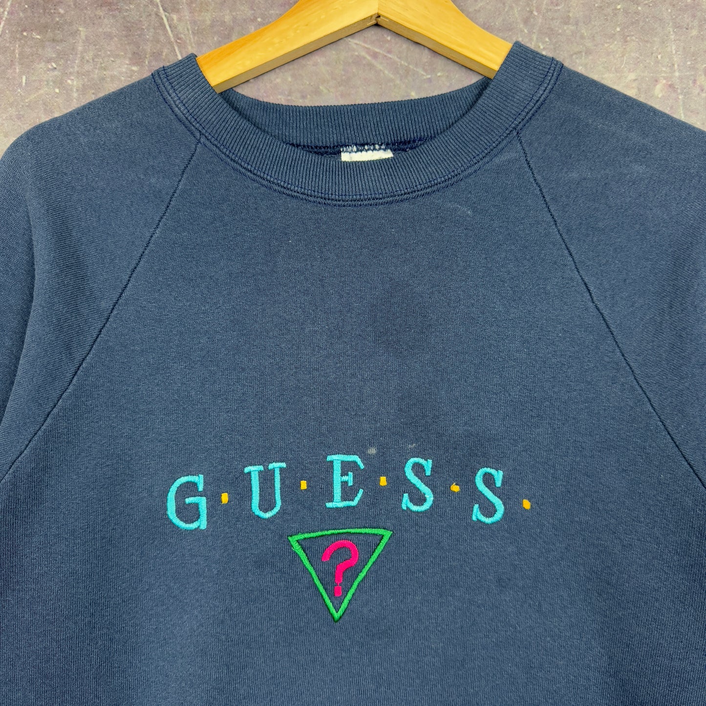 90s Navy Blue Guess Essential Logo Spellout Graphic Crewneck Sweatshirt M 1239