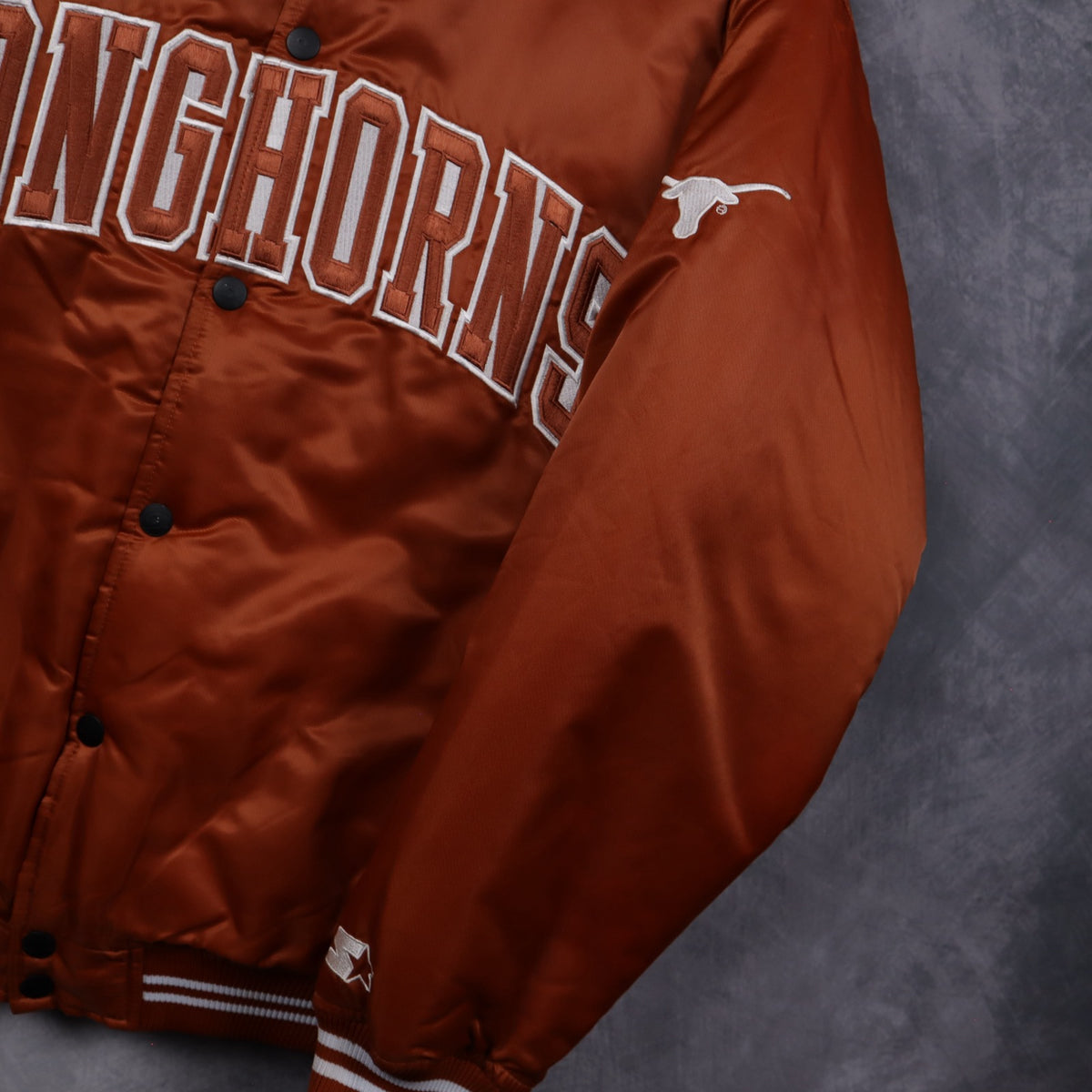 00s Burnt Orange Texas Longhorns Starter Satin Varsity Jacket 5912