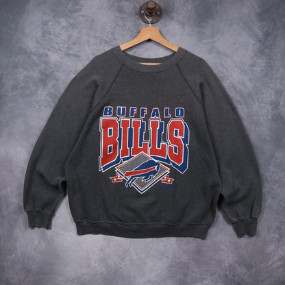 90s Dark Grey Buffalo Bills Crewneck Sweatshirt 6469