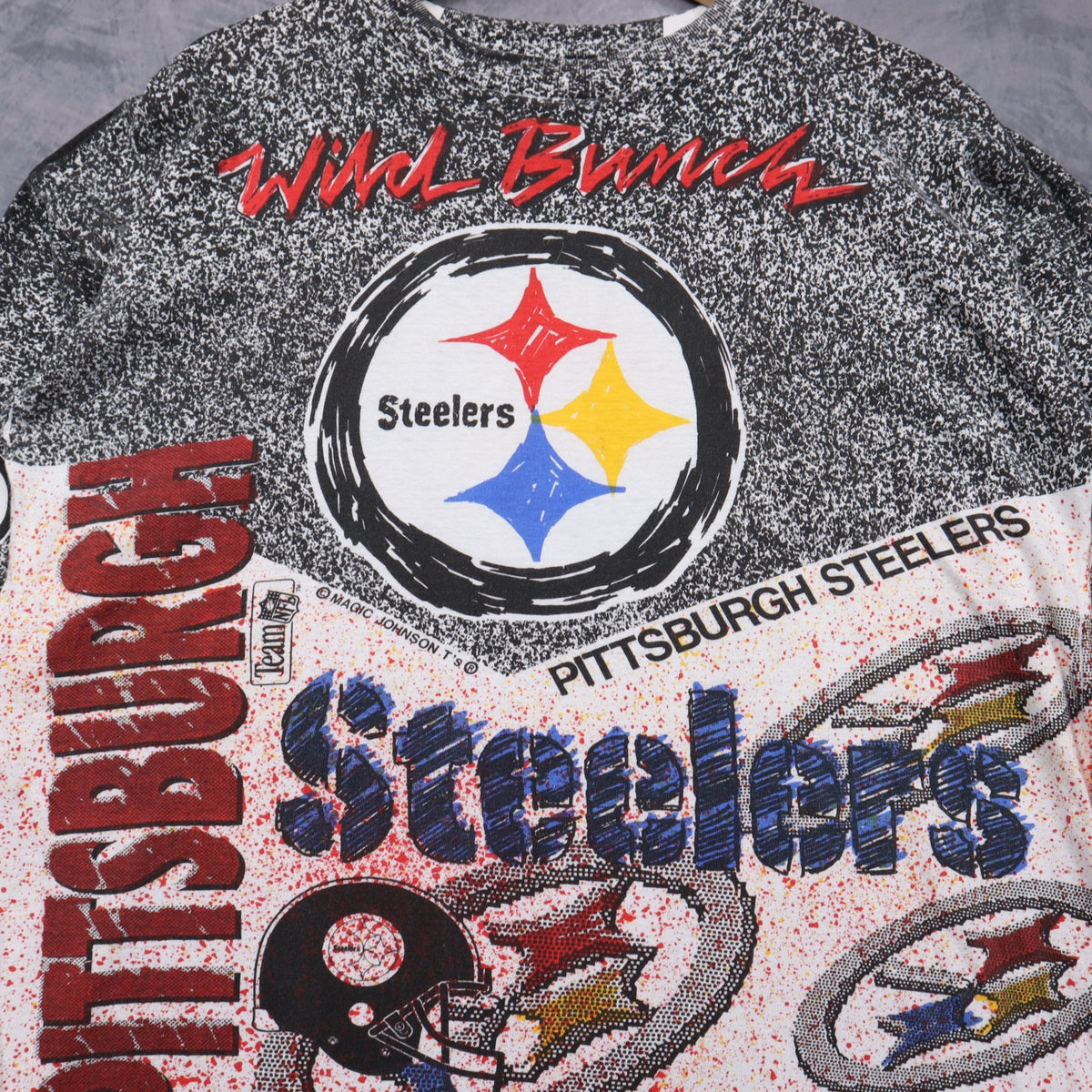90s Black and White Pittsburgh Steelers Wild Bunch All Over Print Shirt 6733