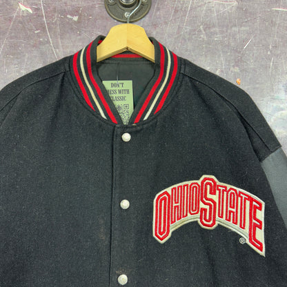 90s Black Ohio State Jeff Hamilton Reversible Letterman Varsity Jacket XL 1293