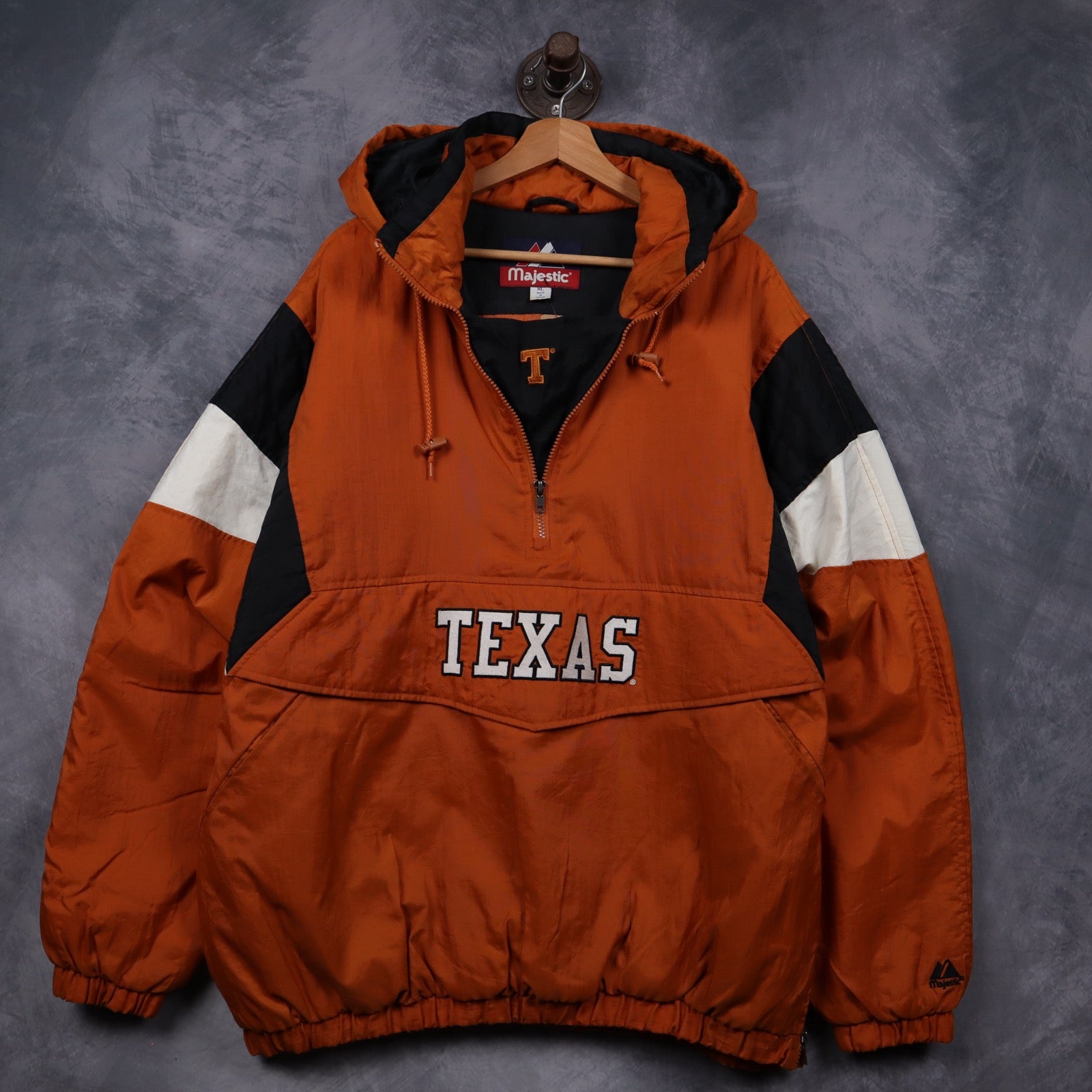 90s Orange Texas Longhorns Majestic Hooded Pullover Jacket 5924