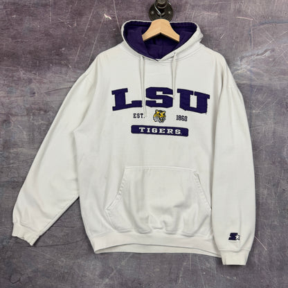 Early 00s White Purple Starter LSU Tigers Graphic Hoodie L 1197