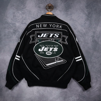 00s Black New York Jets NFL Flames Jacket 6515