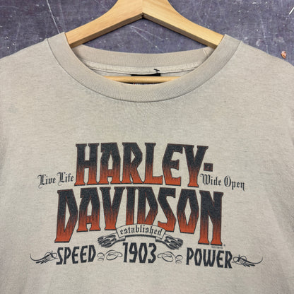 00s Tan Brown Harley Davidson Motorcycle Graphic Long Sleeve Shirt XL 1054